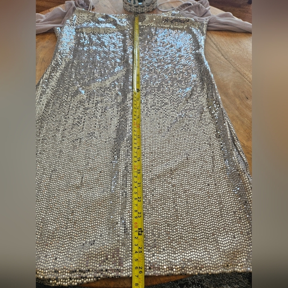 NWOT BEBE Silver Sequin Dress with Sheer Sleeves - Picture 8 of 11